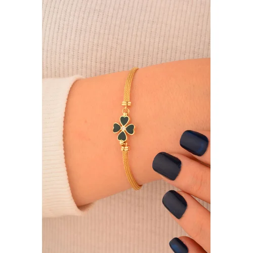 Cebeci 14 Ayar Yeşil Taşlı Yoncalı Altın Bileklik