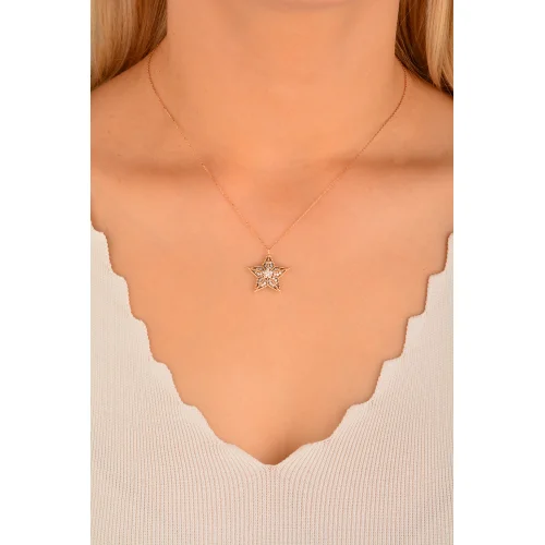 Cebeci 14 Ayar Yıldız Rose Altın Kolye