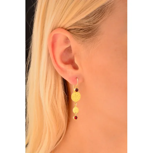 Cebeci 14 Ayar Tuğralı Renkli Taşlı Altın Küpe