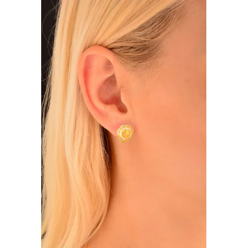 Cebeci 14 Ayar Tuğralı Çiçek Altın Küpe