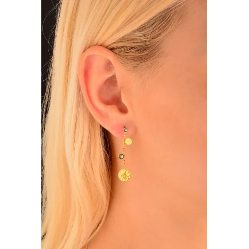 Cebeci 14 Ayar Tuğralı Sallantılı Taşlı Altın Küpe