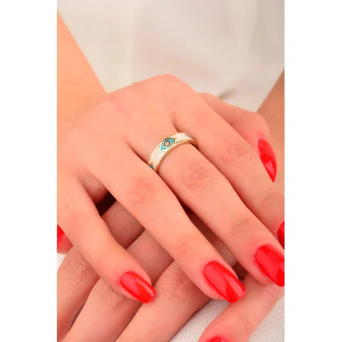 Cebeci 14 Ayar Renkli Sedefli Altın Yüzük