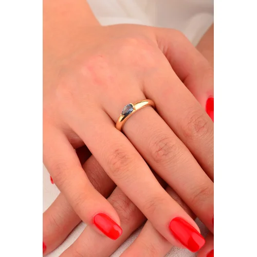 Cebeci 14 Ayar Mavi Damla Taşlı Altın Yüzük