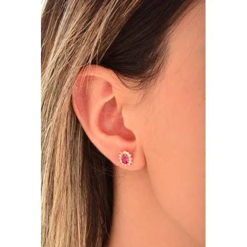 Cebeci 14 Ayar Renkli Taşlı Altın Küpe