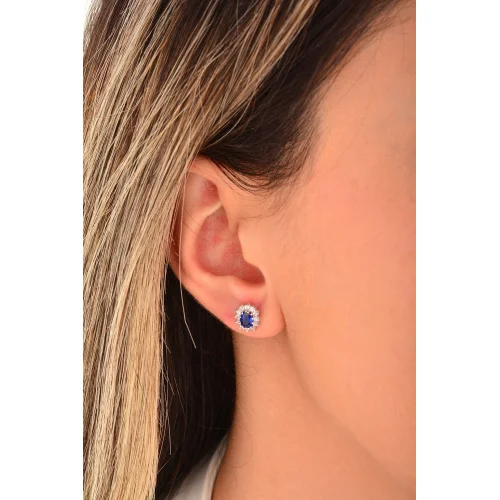 Cebeci 14 Ayar Lacivert Taşlı Altın Küpe