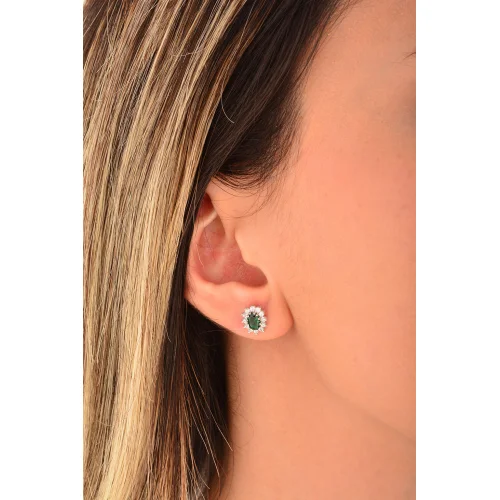 Cebeci 14 Ayar Yeşil Taşlı Altın Küpe