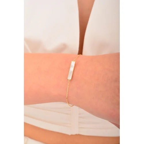 Cebeci 14 Ayar Beyaz Sedefli Altın Bileklik