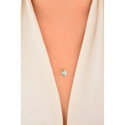 Cebeci 14 Ayar Anahtar Gözboncuklu Altın Kolye