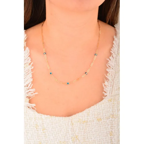 Cebeci 14 Ayar Gözboncuklu Ataç Altın Kolye