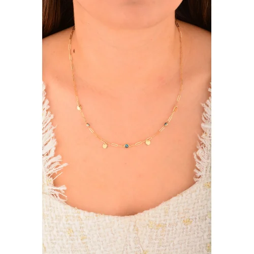 Cebeci 14 Ayar Ataçlı Nazarboncuklu Altın Kolye