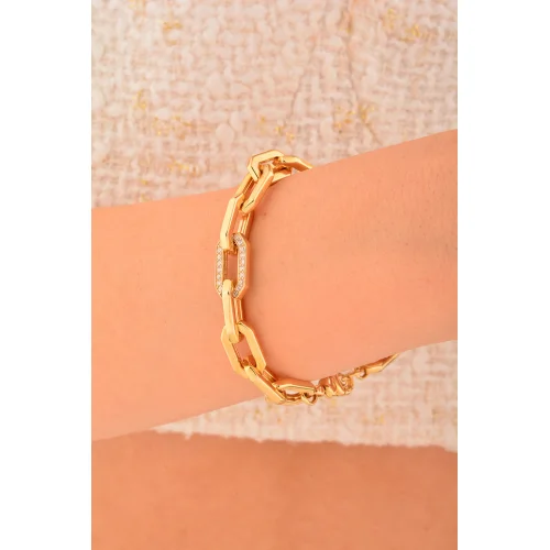 Cebeci 14 Ayar Ataçlı Taşlı Altın Bileklik