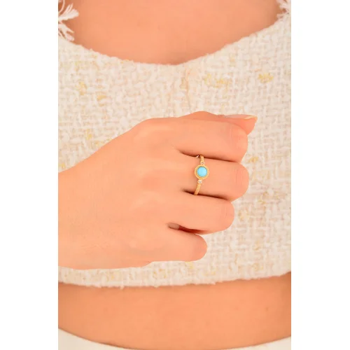 Cebeci 14 Ayar Mavi Yuvarlak Taşlı Altın Yüzük