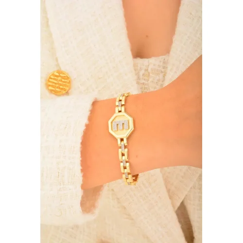 Cebeci 14 Ayar Harf  Taşlı Altın Bileklik