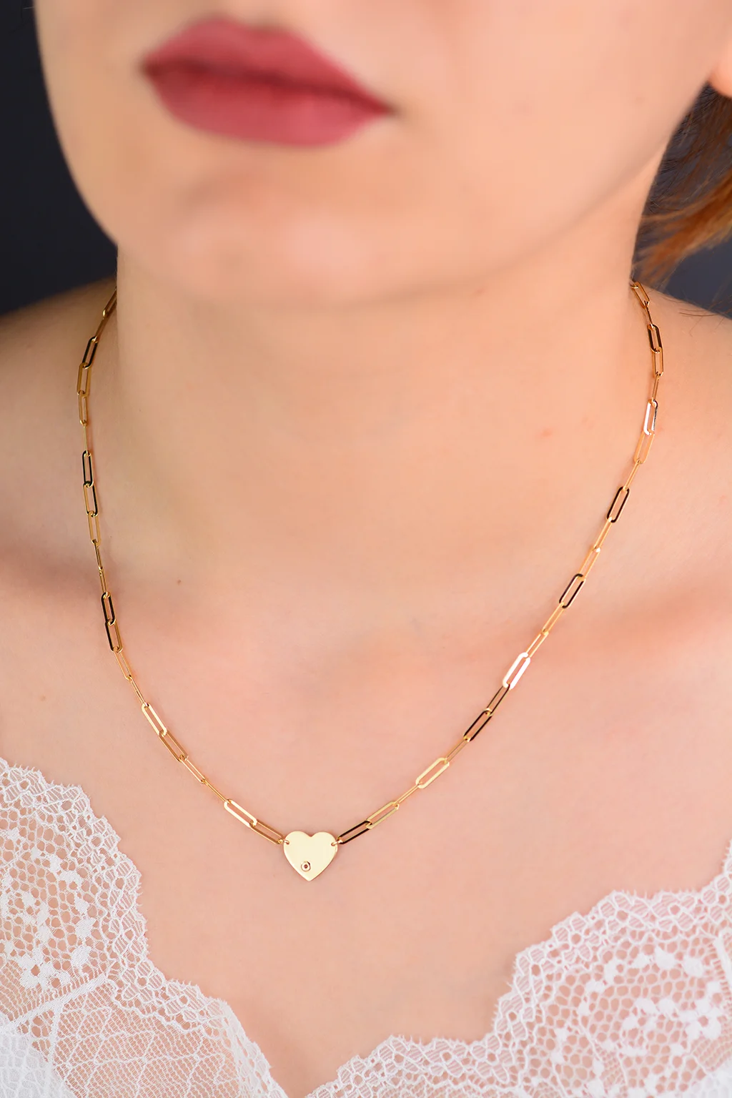 Cebeci 14 Ayar Altın Kalpli Altın Kolye