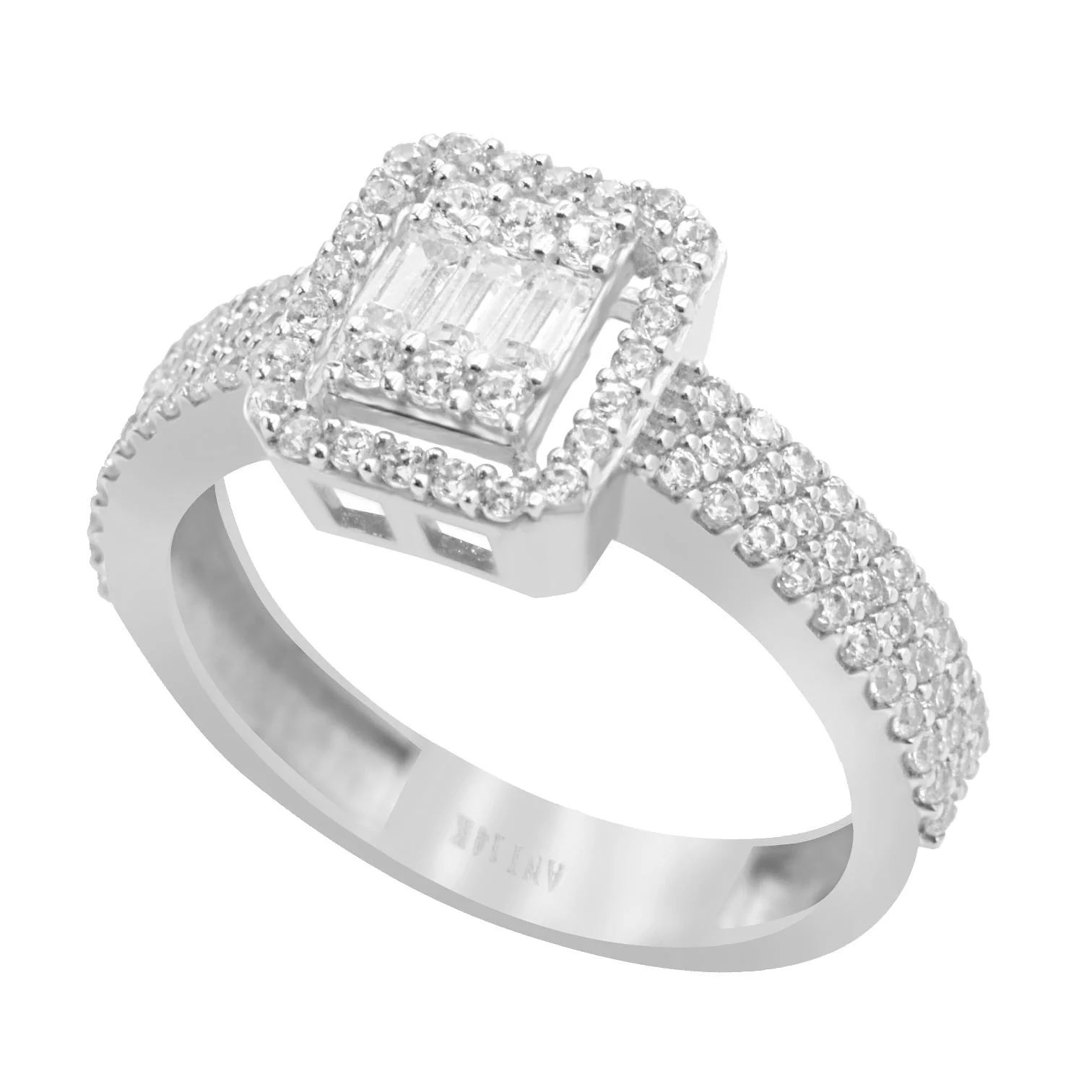 Cebeci 14 Ayar Baget Taşlı Beyaz Altın Yüzük