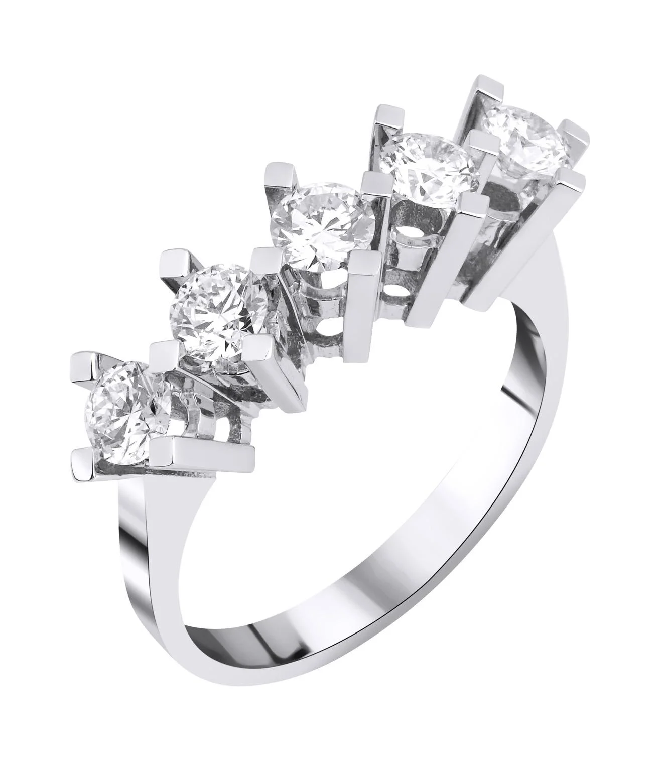 Cebeci 14 Ayar Beyaz Altın Beştaş Yüzük