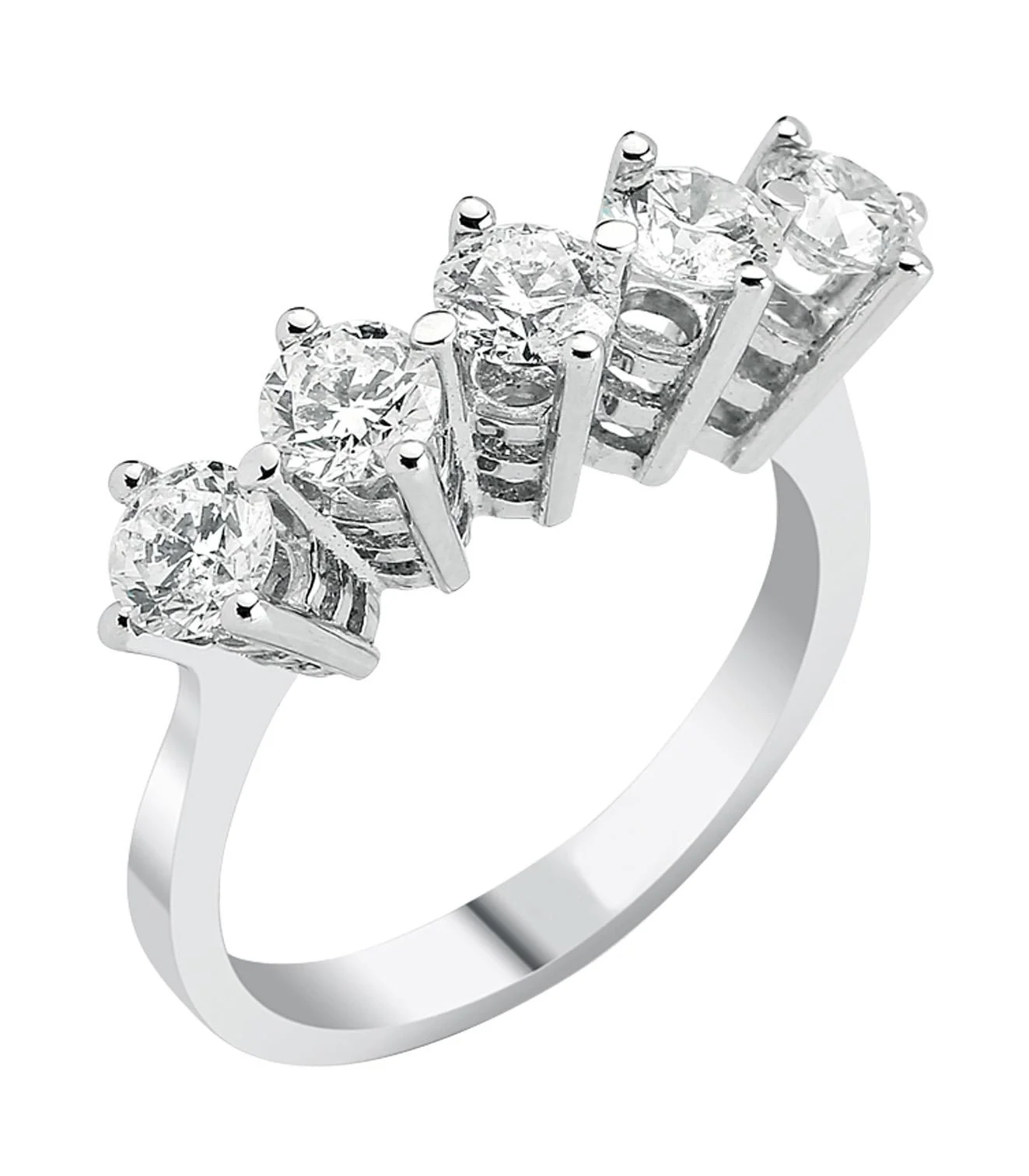 Cebeci 14 Ayar Beyaz Altın Beştaş Yüzük