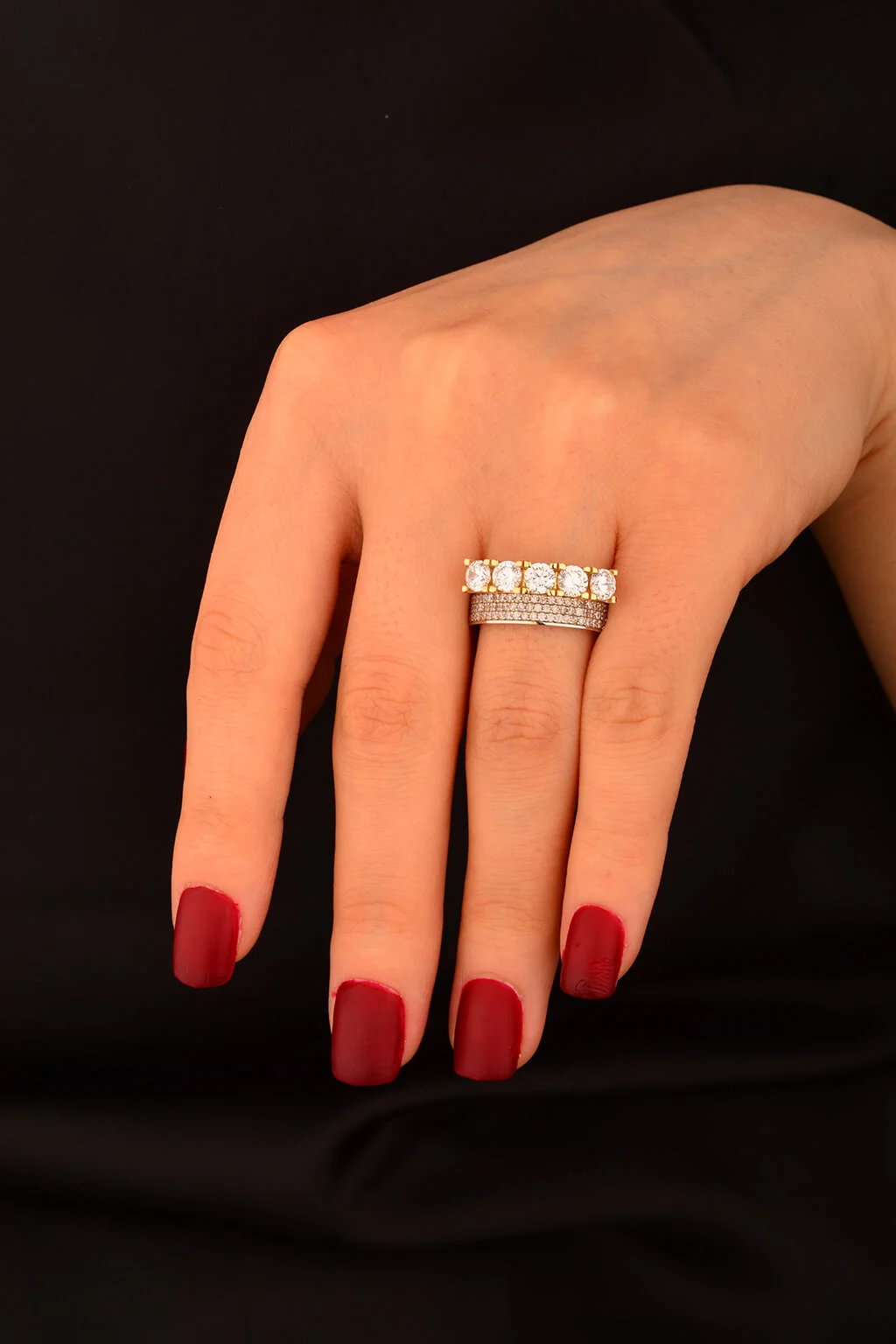 Beş Taş Alyans 2 Li Altın Yüzük