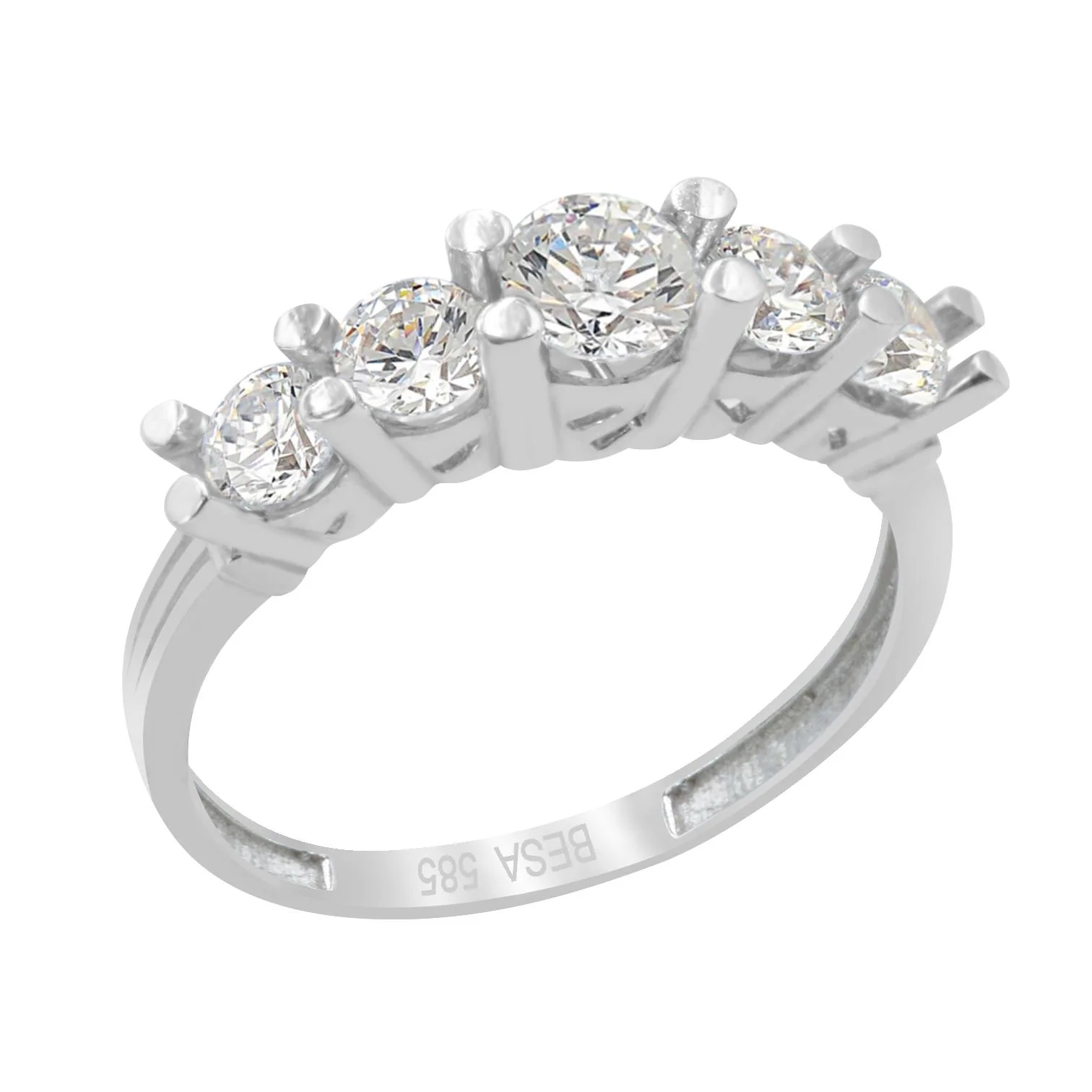 Beş Taş Beyaz Altın Yüzük