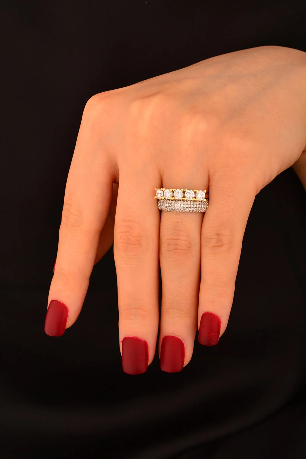 Beş Taş ve Alyans 2 Li Altın Yüzük