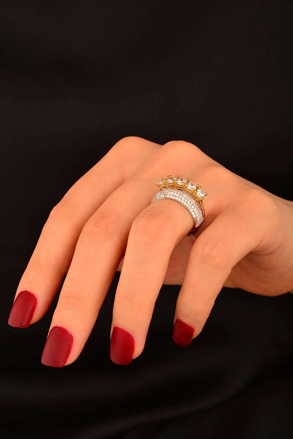 Beş Taş ve Alyans 2 Li Altın Yüzük