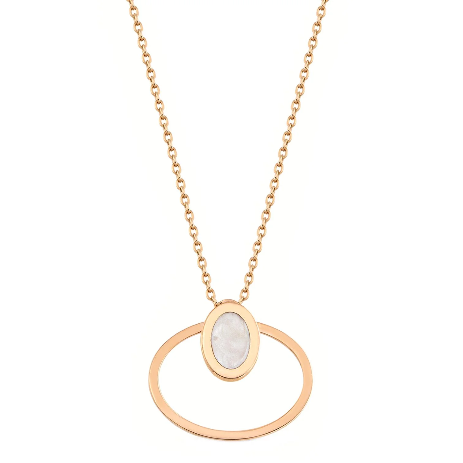 Cebeci 14 Ayar Beyaz Oval Rose Altın Kolye