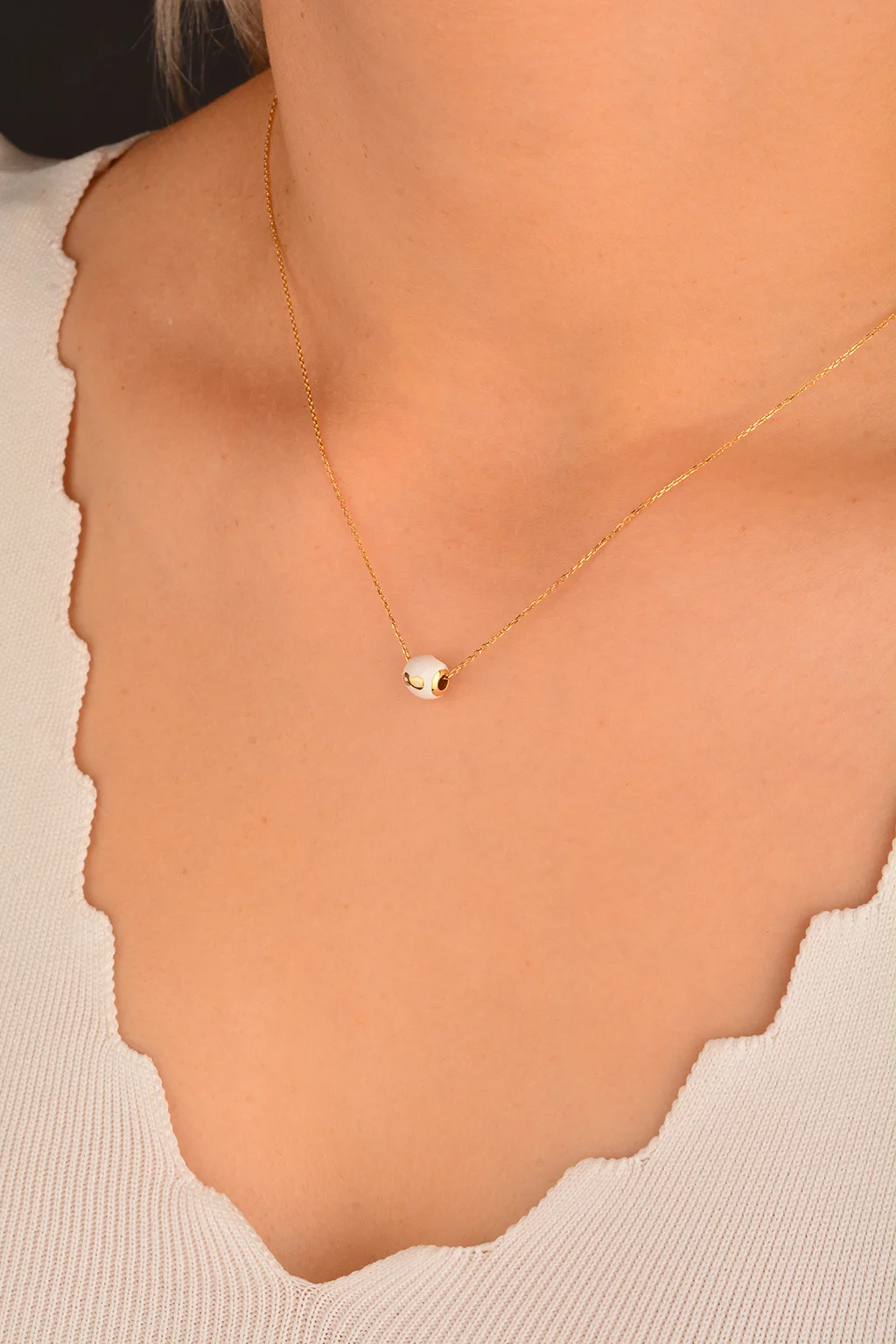 Cebeci 14 Ayar Beyaz Sonsuzluk Altın Kolye