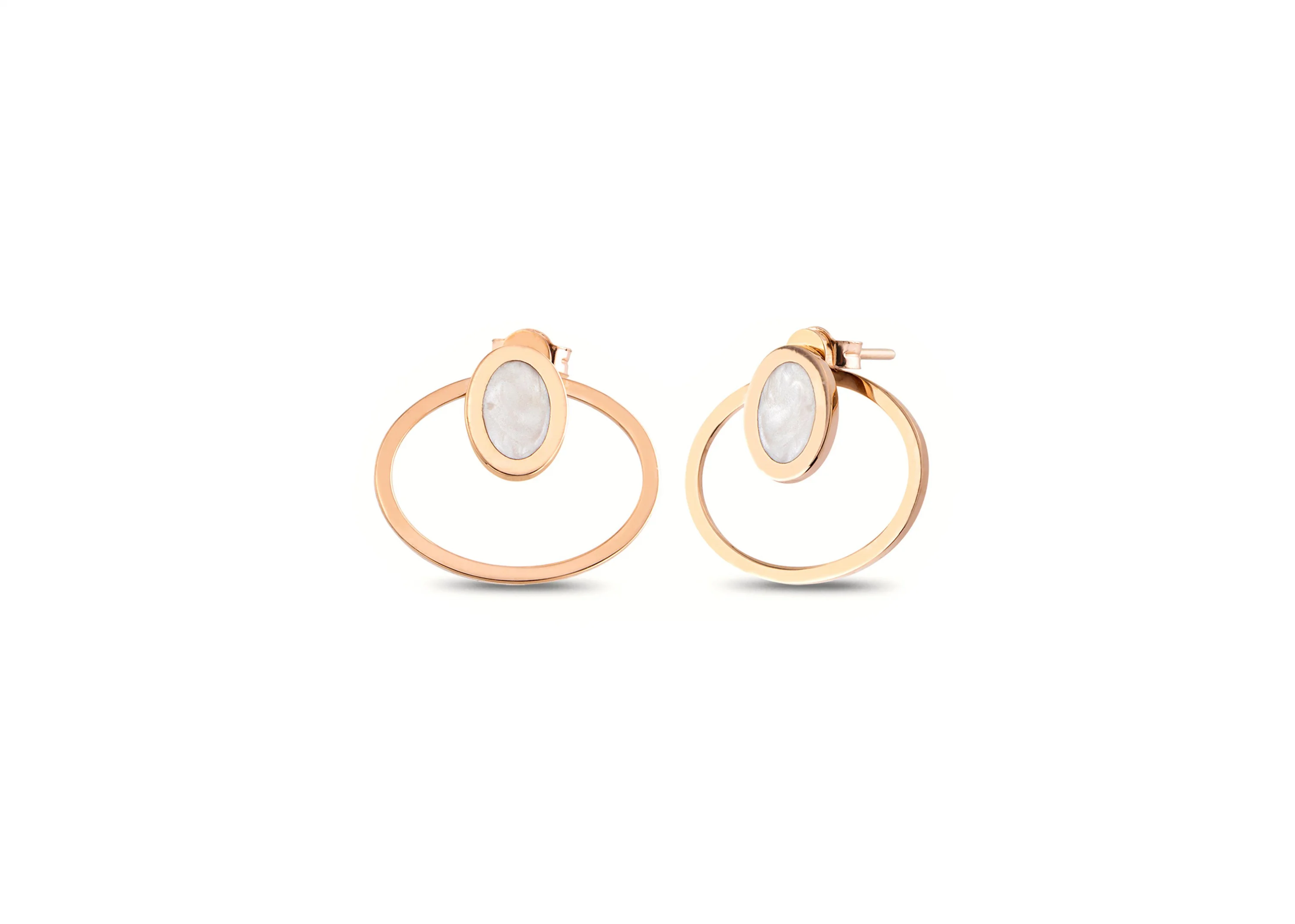 Cebeci 14 Ayar Beyaz Taş Oval Rose Altın Küpe