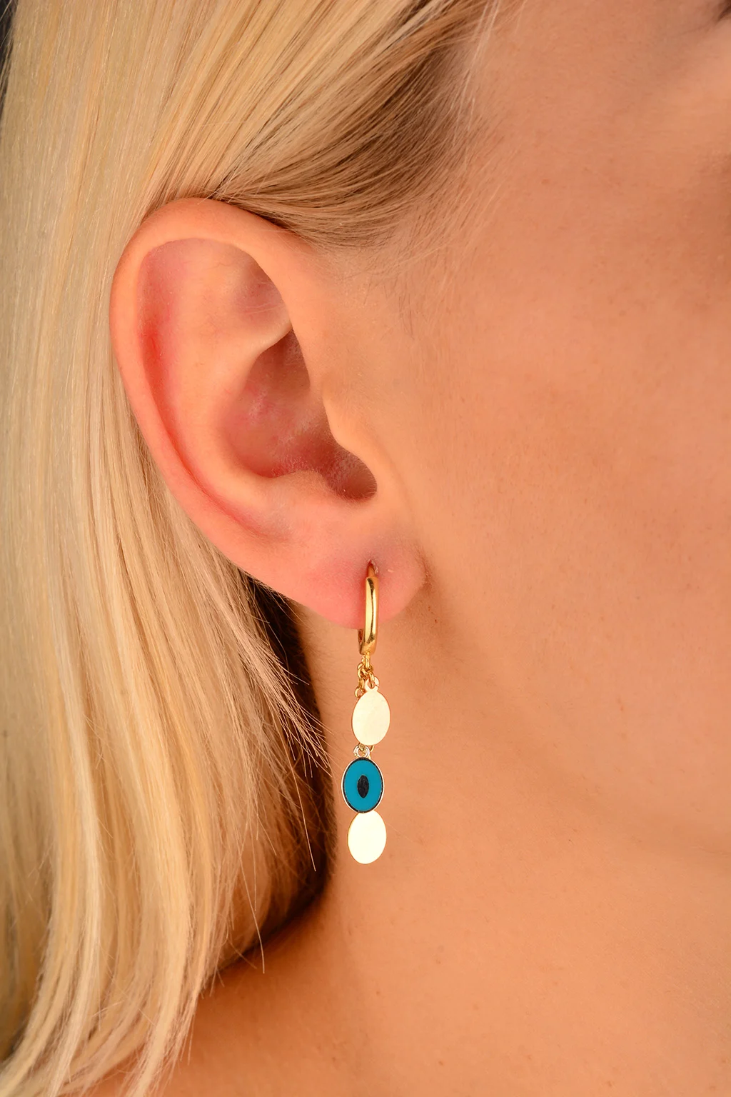 Cebeci 14 Ayar Renkli Pullu Altın Küpe