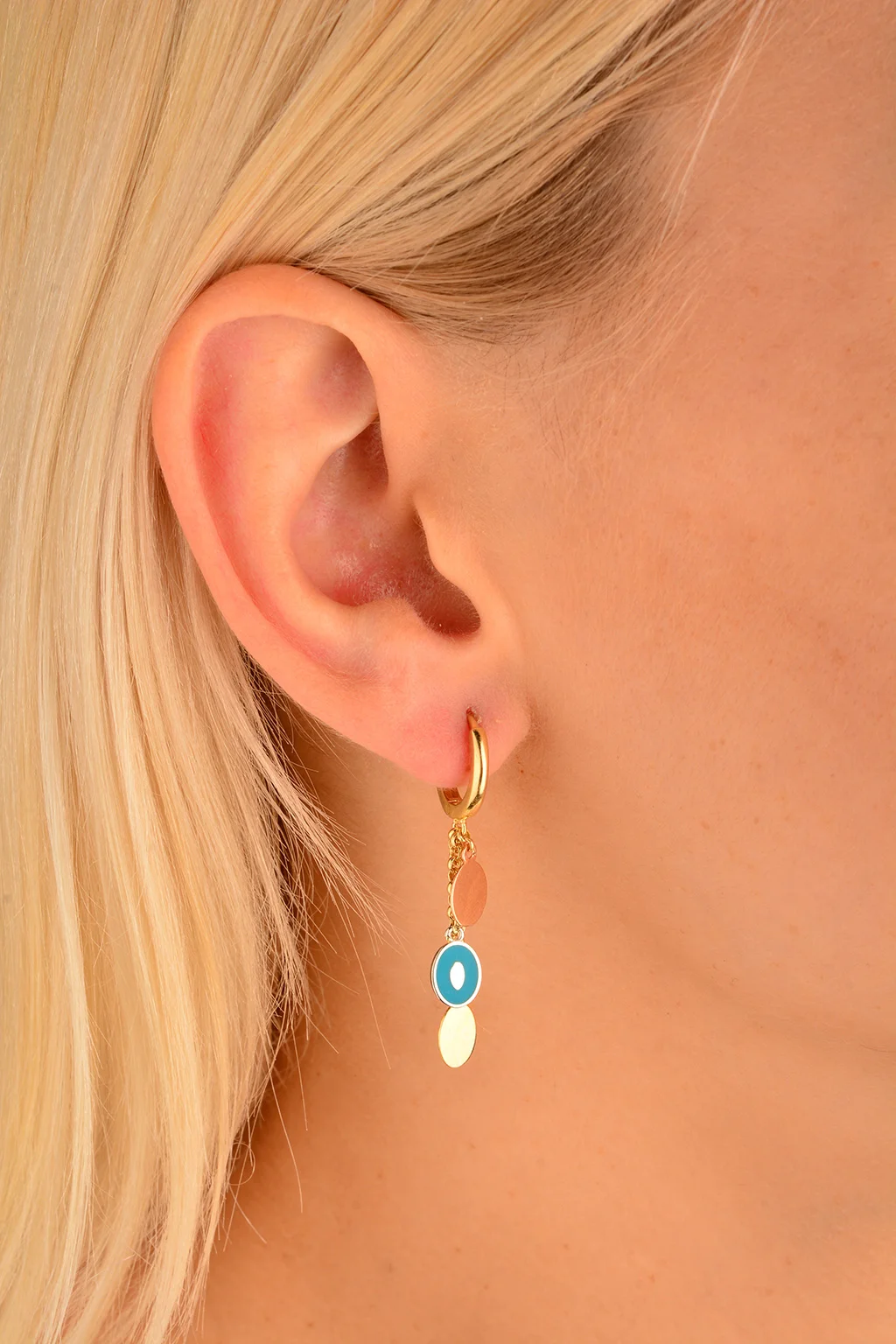 Cebeci 14 Ayar Renkli Pullu Altın Küpe