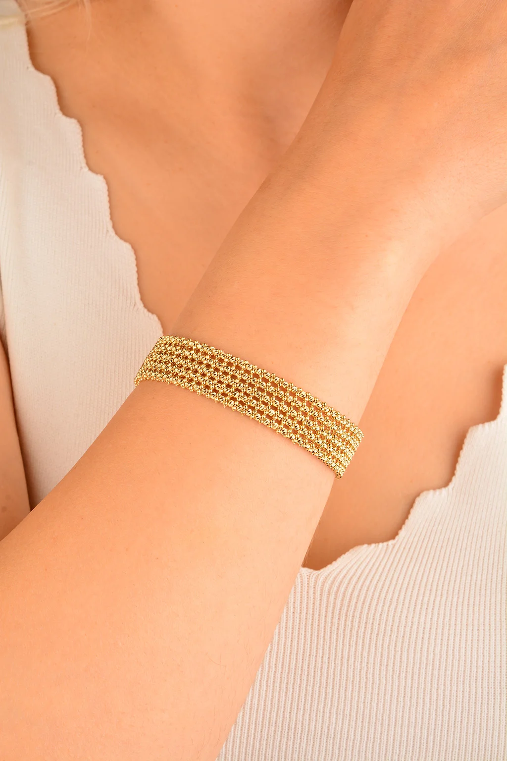 Cebeci 14 Ayar Sıralı Boncuk Altın Bileklik