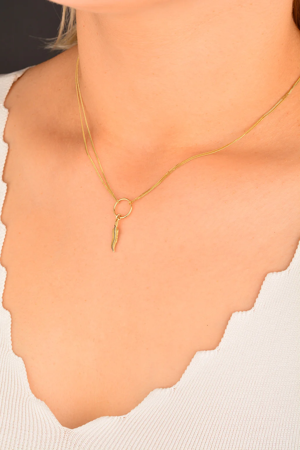 Cebeci 14 Ayar Yapraklı Altın Kolye