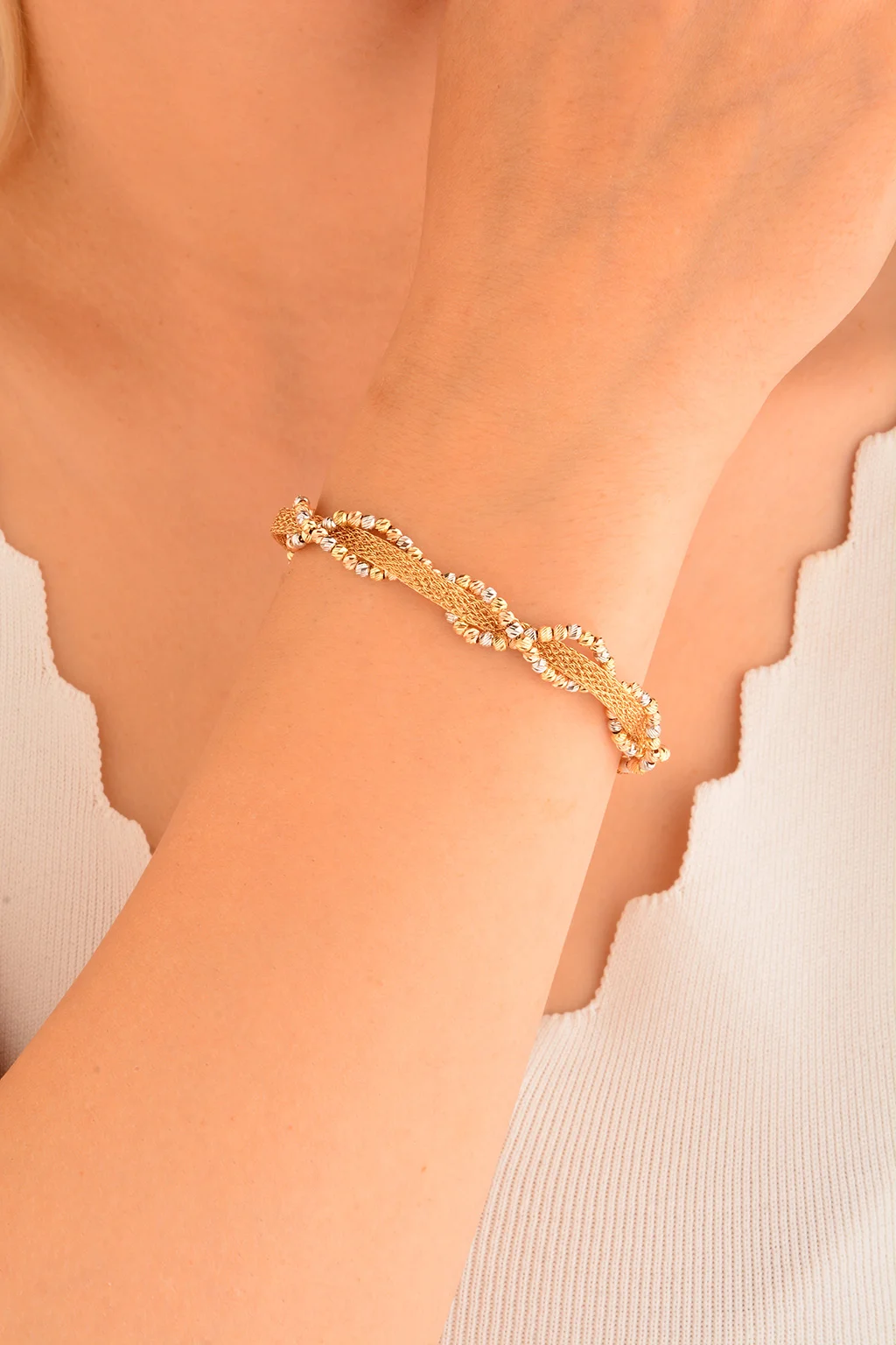 Cebeci 14 Ayar Dorikalı Örgü Hasır Altın Bileklik