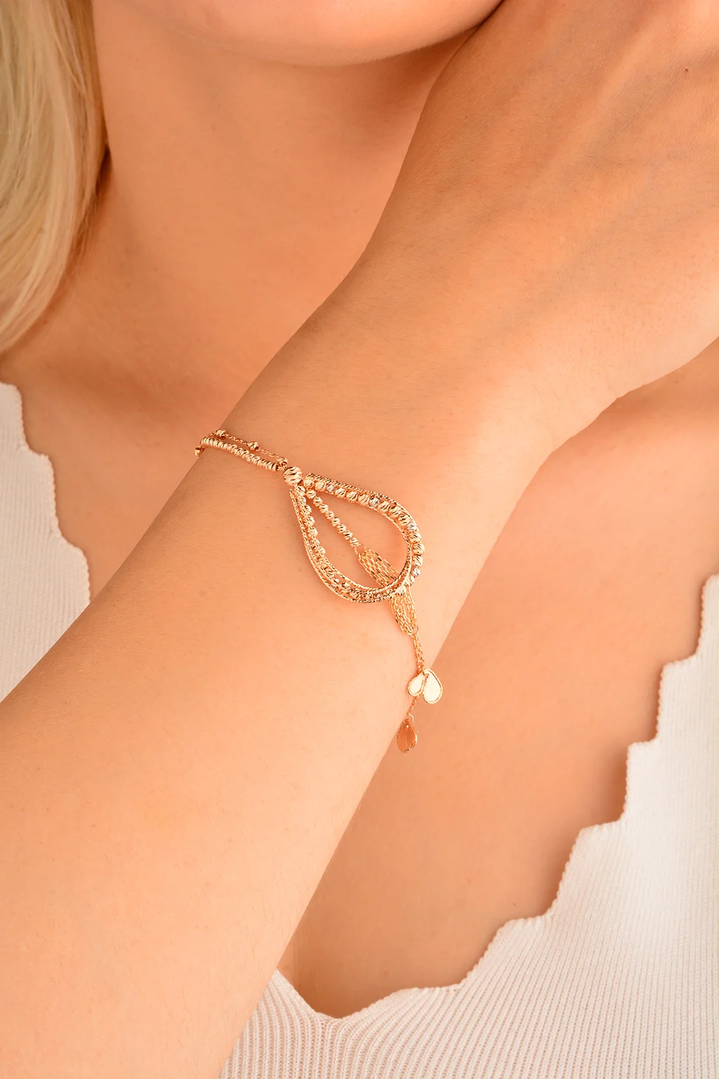 Cebeci 14 Ayar Dorika Su Damlası Rose Altın Bileklik