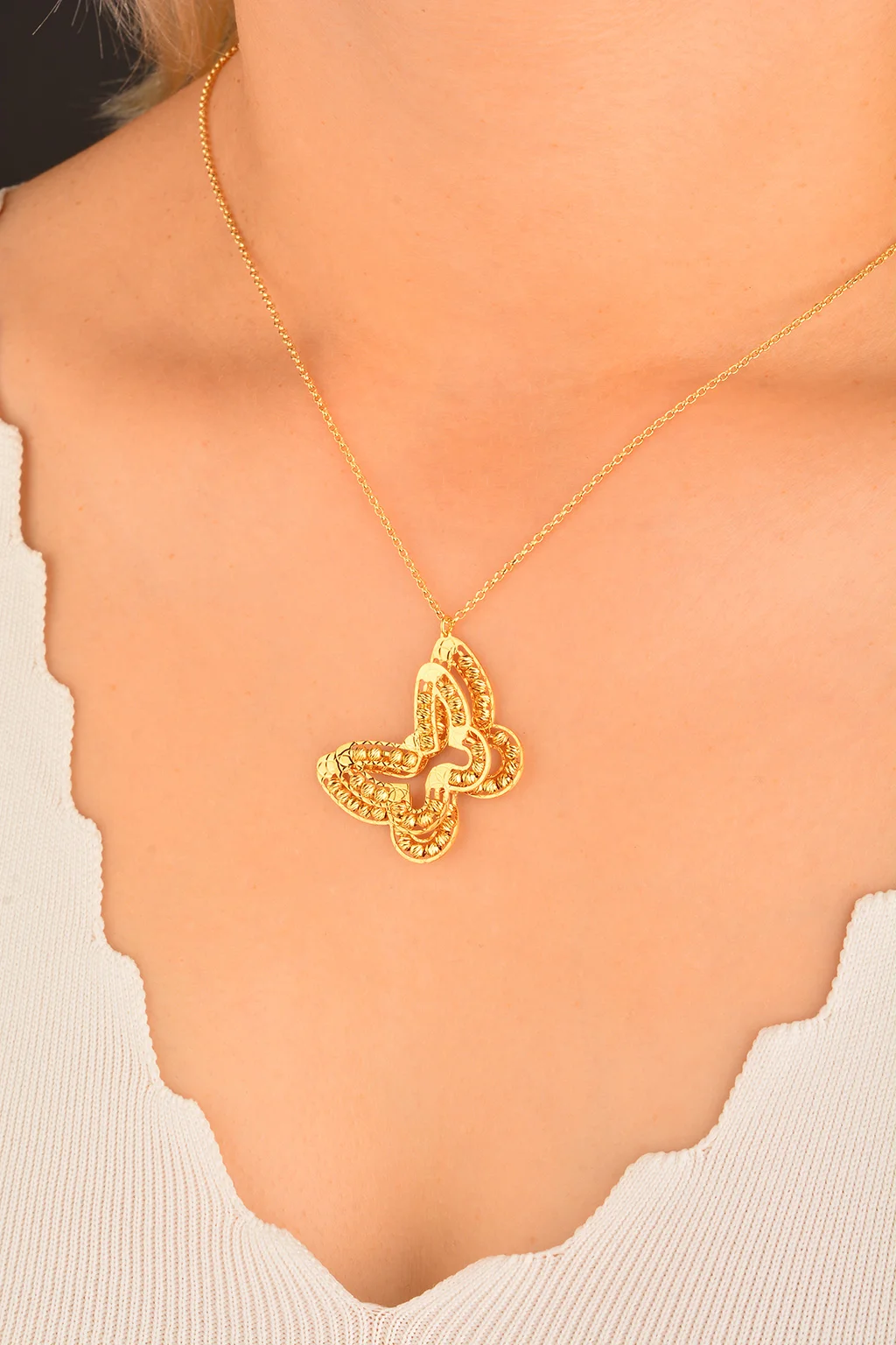 Cebeci 14 Ayar Dorikalı Kelebek Altın Kolye