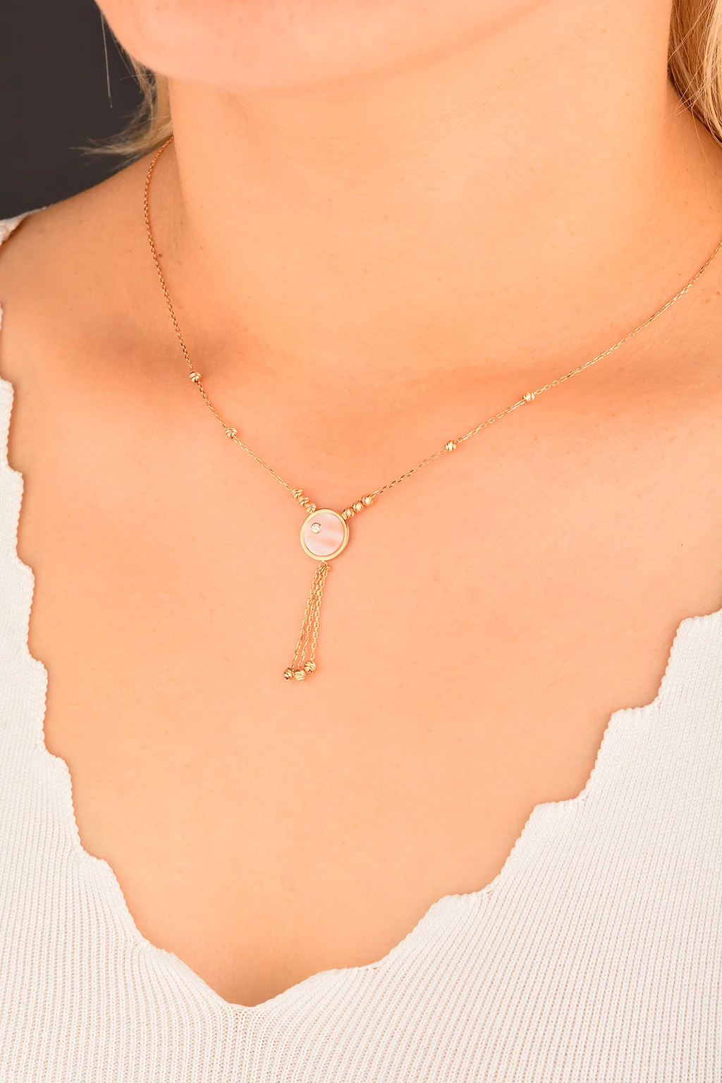 Cebeci 14 Ayar Dorikalı Sedef Rose Altın Kolye