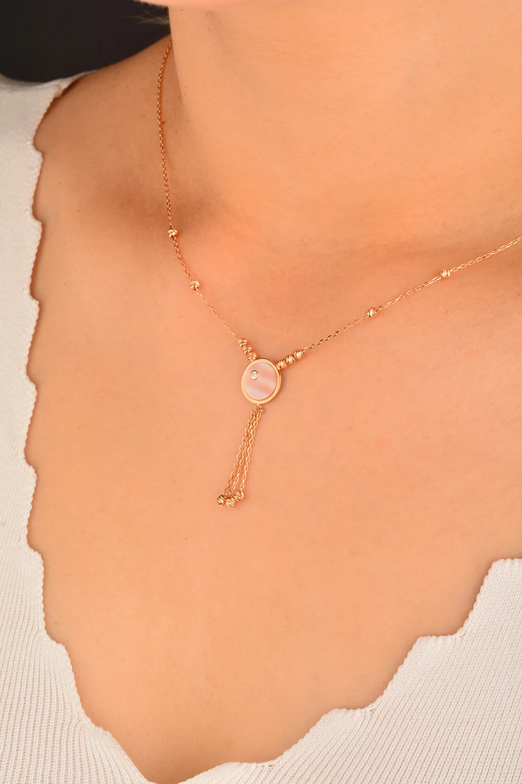 Cebeci 14 Ayar Dorikalı Sedef Rose Altın Kolye