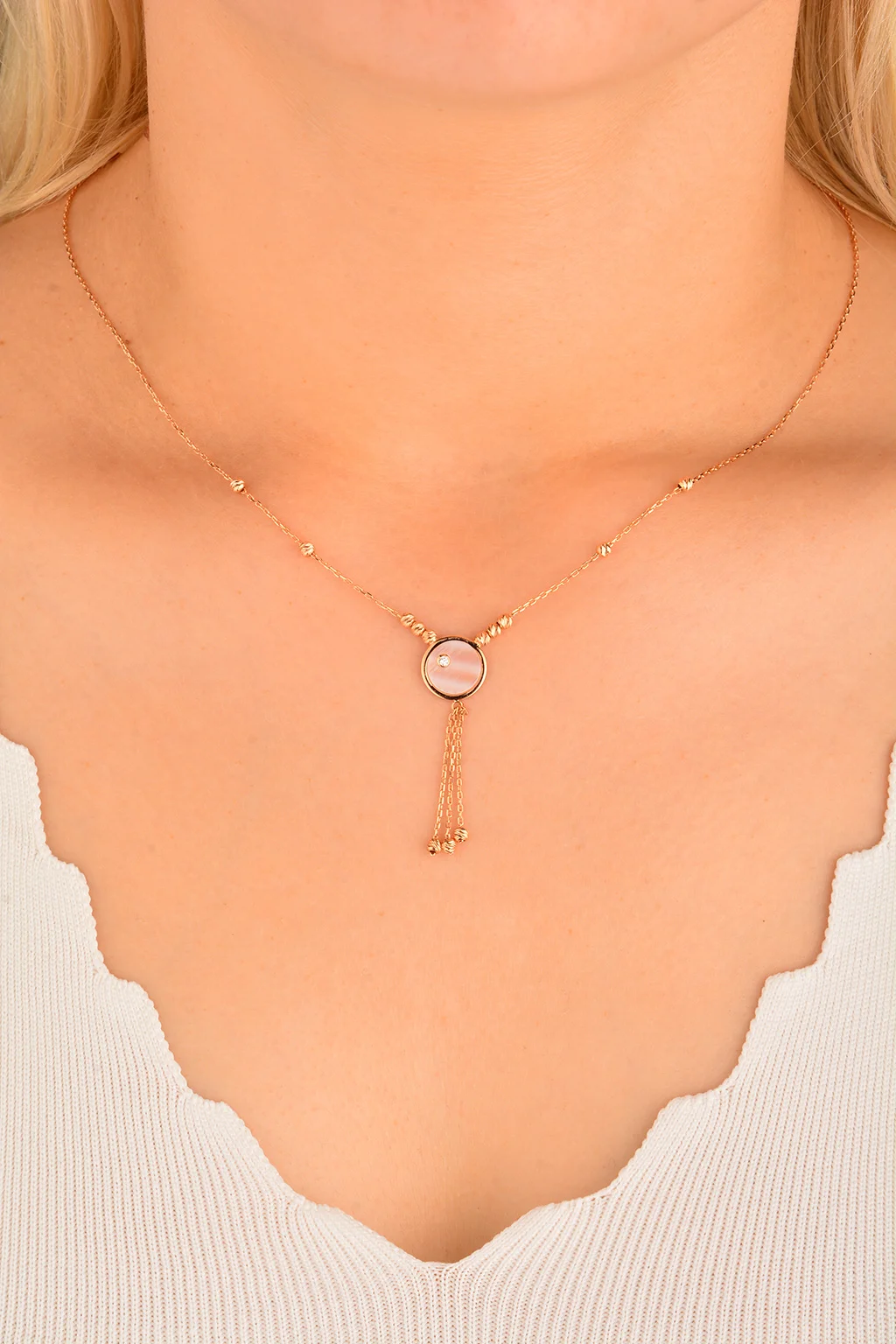 Cebeci 14 Ayar Dorikalı Sedef Rose Altın Kolye