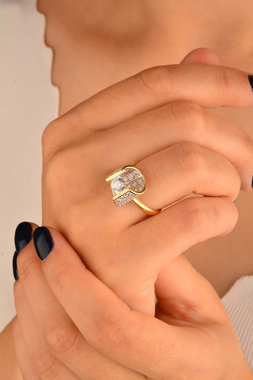 Cebeci 14 Ayar Geometrik Altın Yüzük