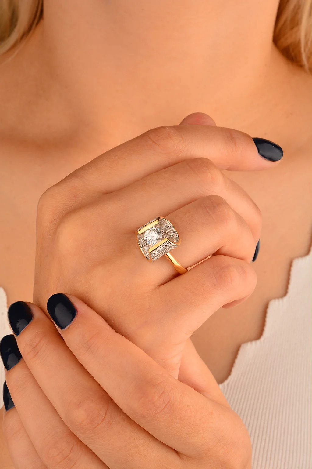 Cebeci 14 Ayar Geometrik Altın Yüzük