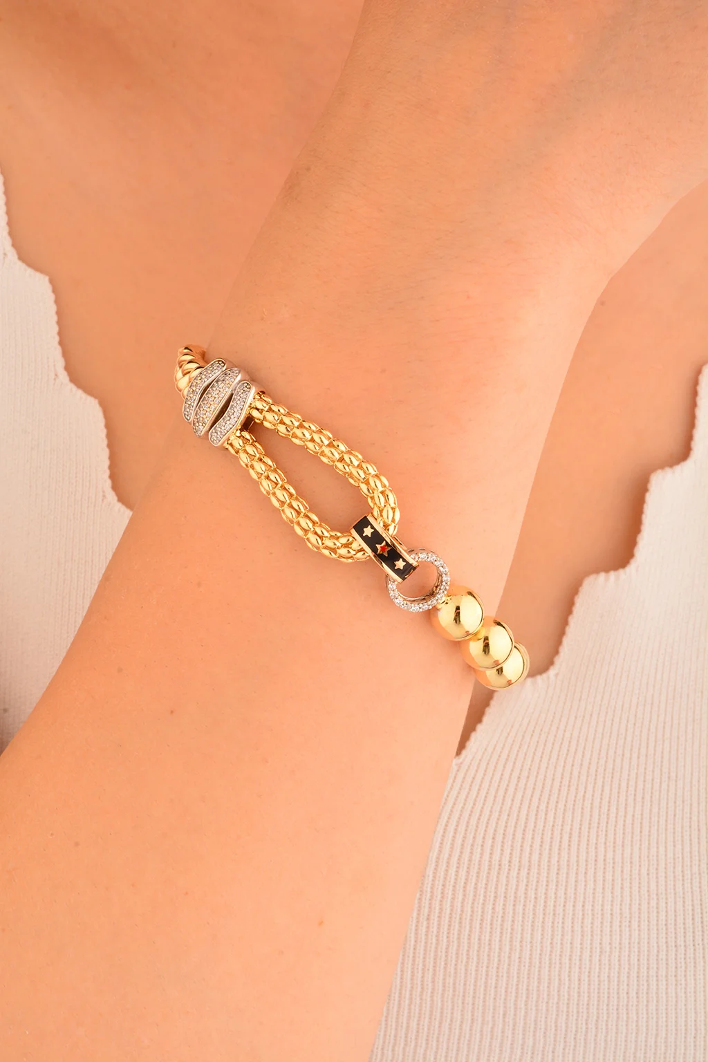 Cebeci 14 Ayar Halkalı Zincir Altın Bileklik