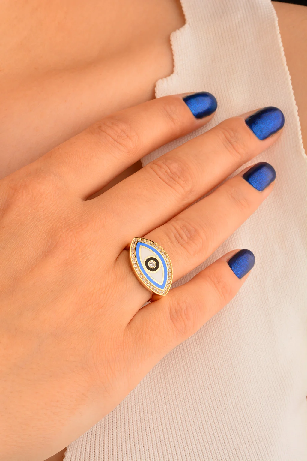 Cebeci 14 Ayar Mavi Göz Altın Yüzük