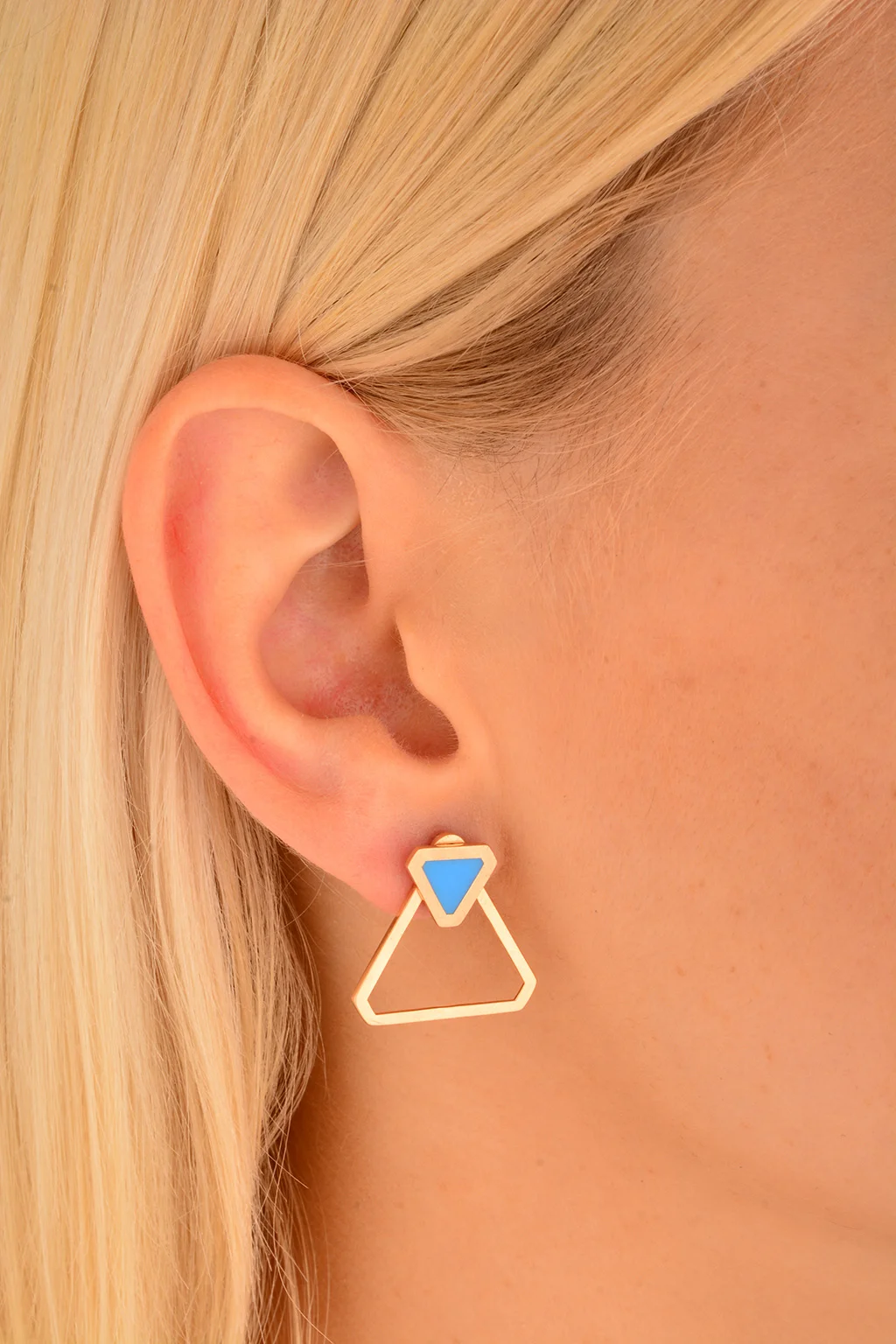 Cebeci 14 Ayar Mavi Taşlı Rose Altın Küpe