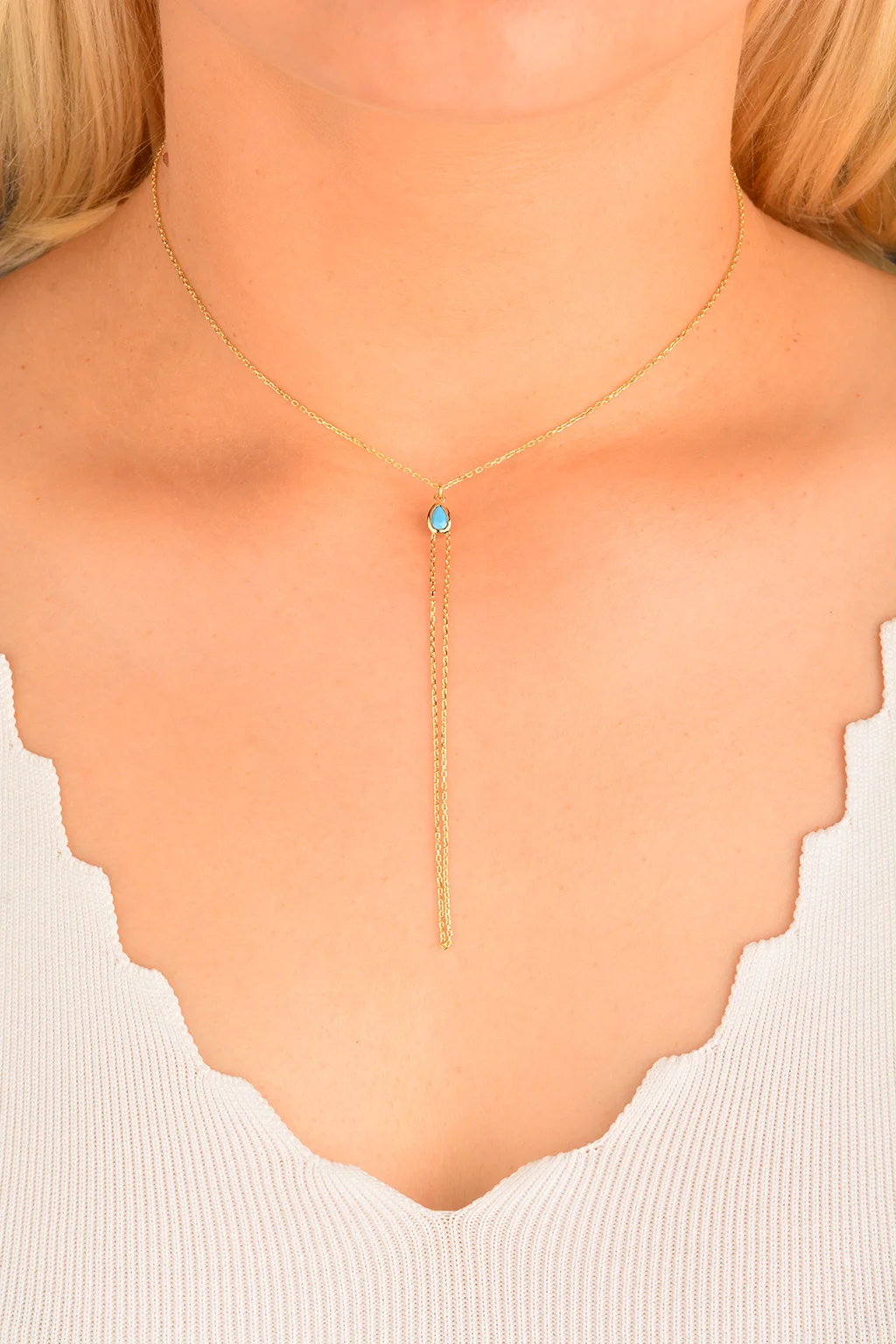 Cebeci 14 Ayar Mavi Taşlı Altın Kolye