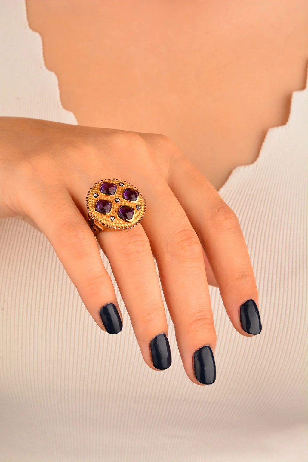 Cebeci 14 Ayar Mor Taşlı Altın Yüzük