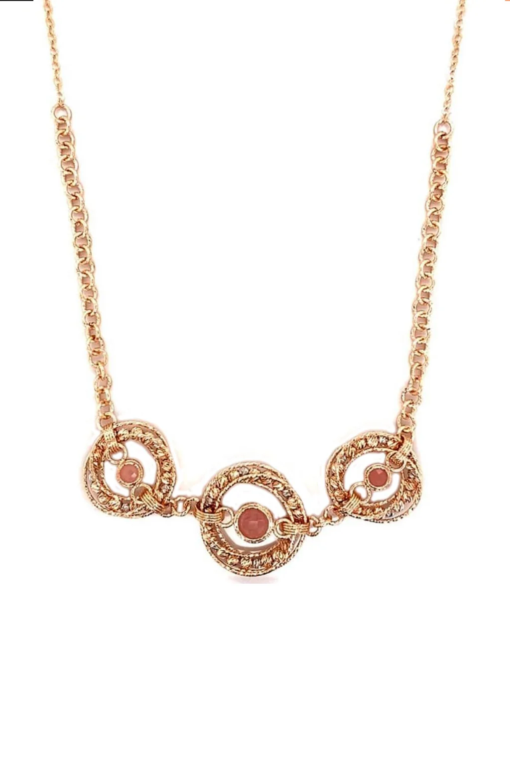 Cebeci 14 Ayar Pembe Taşlı Dorika Altın Kolye