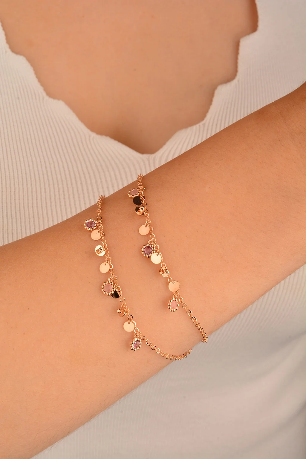 Cebeci 14 Ayar Pullu Rose Altın Bileklik