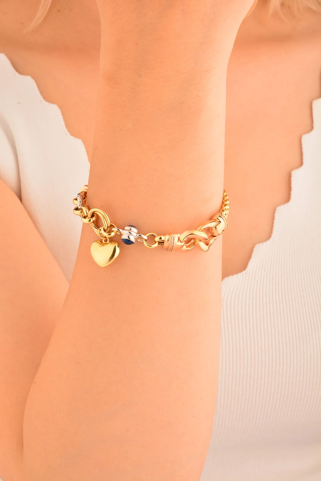 Cebeci 14 Ayar Renkli Kalpli Altın Bileklik