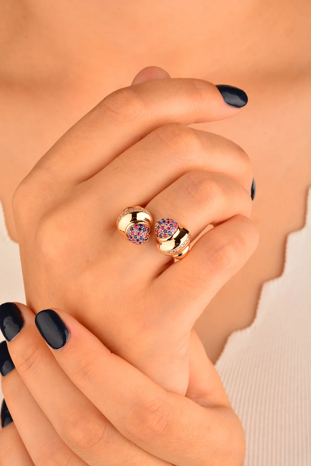 Cebeci 14 Ayar Renkli Taşlı Altın Yüzük