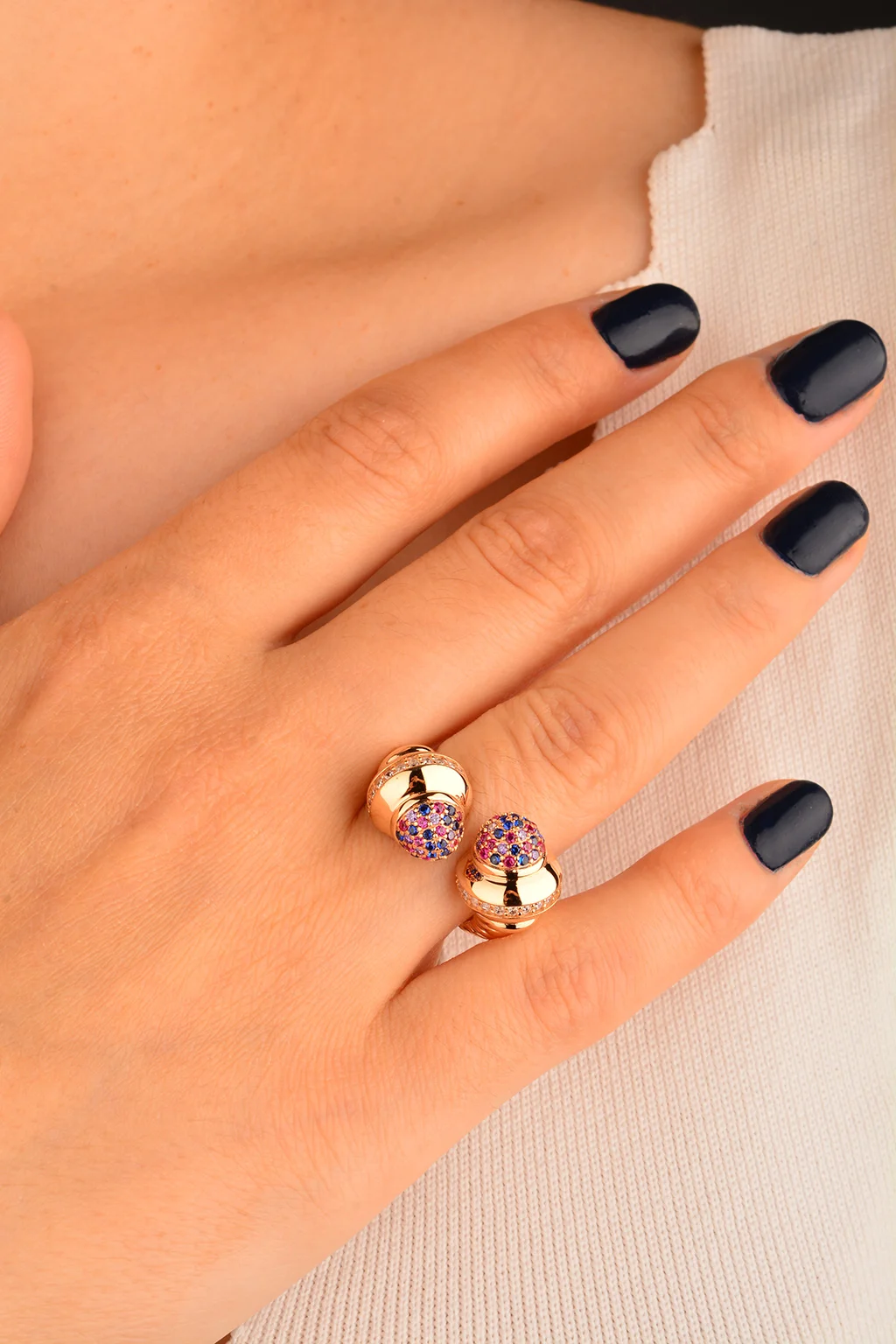 Cebeci 14 Ayar Renkli Taşlı Altın Yüzük